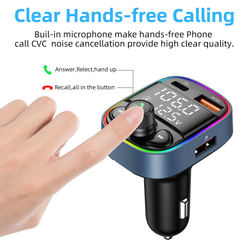 FM Transmitter Supplier - LED Backlit Wireless 5.0 MP3 Dual USB