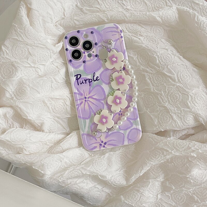 Phone Case Manufacturer - Luxury Flower Pearl with Wrist Chain