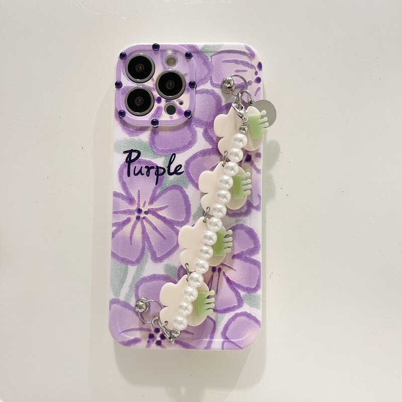 Phone Case Manufacturer - Luxury Flower Pearl with Wrist Chain