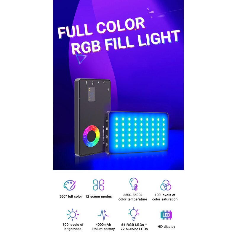 RGB Video Fill Light Manufacturer - M1SE 2500-8500K 4 Modes 4000mAh