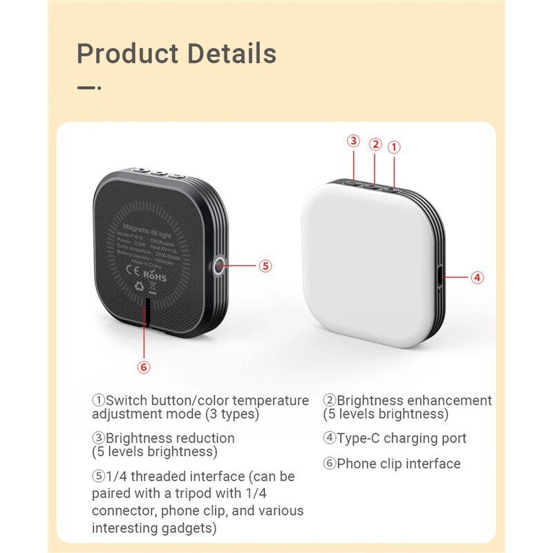 Portable Pocket Light Supplier - F622 Mini Magnetic for Makeup Vlog