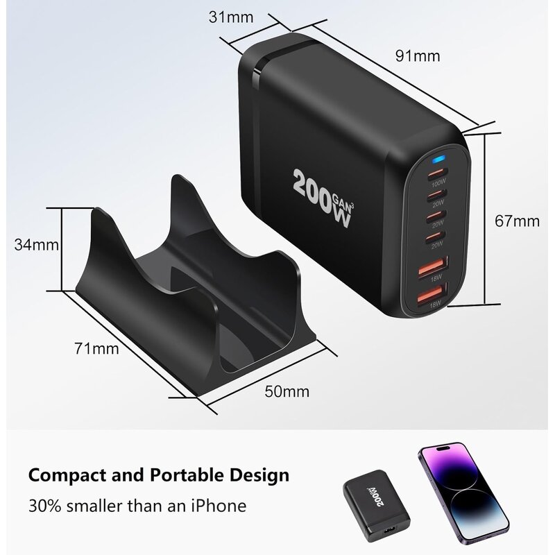 GaN Desktop Charger Manufacturer - OEM/ODM 200W 4 Type C 2USB-A