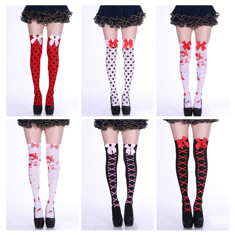 Thigh High Socks Manufacturer - OEM Custom Heart Dot & Butterfly Bow