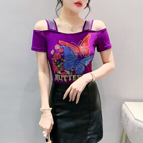 Off Shoulder T-shirt Factory - Bulk Custom Hot Press Pattern & Mesh Sleeve