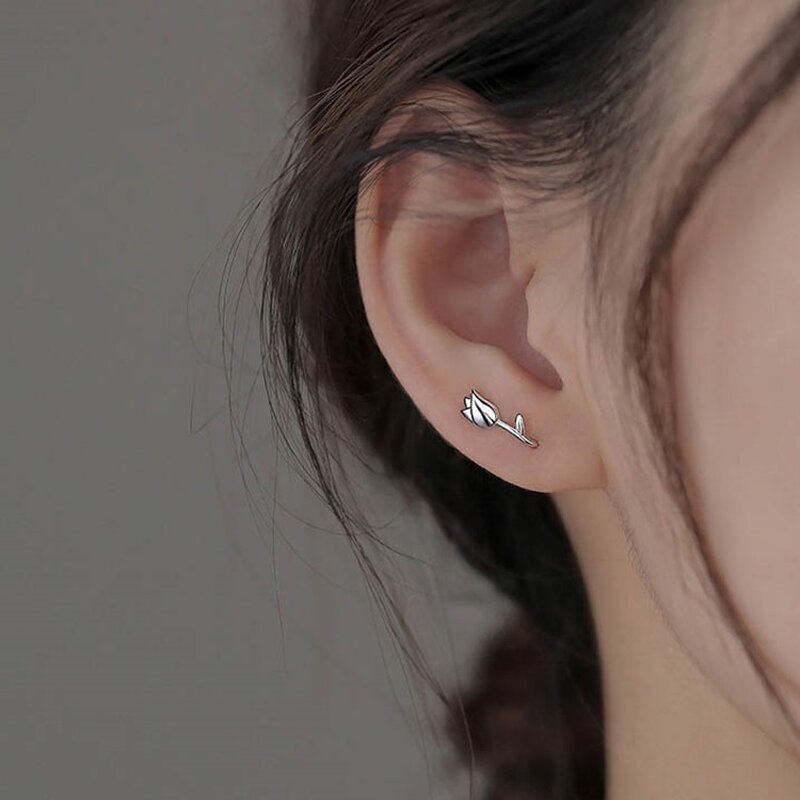 Ear Stud Manufacturer - OEM Custom S999 Silver & Rose Flower