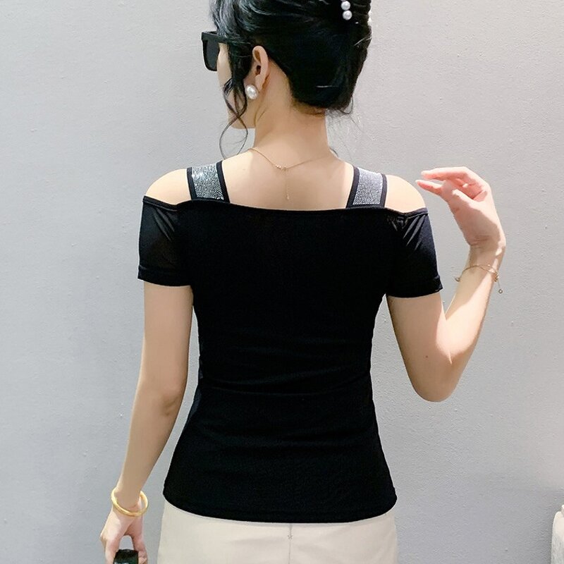 Ice Silk T-shirt Factory - OEM Custom Rhinestone & Mesh Sleeve