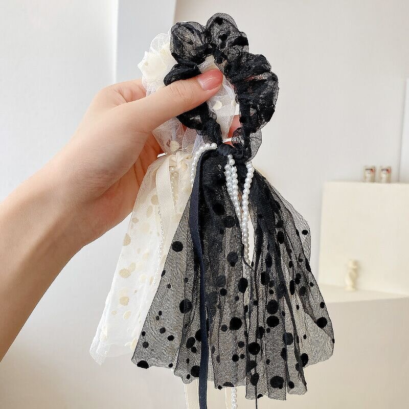 Hair Scrunchy Factory - OEM Custom Mesh & Pearl Ponytail Holder