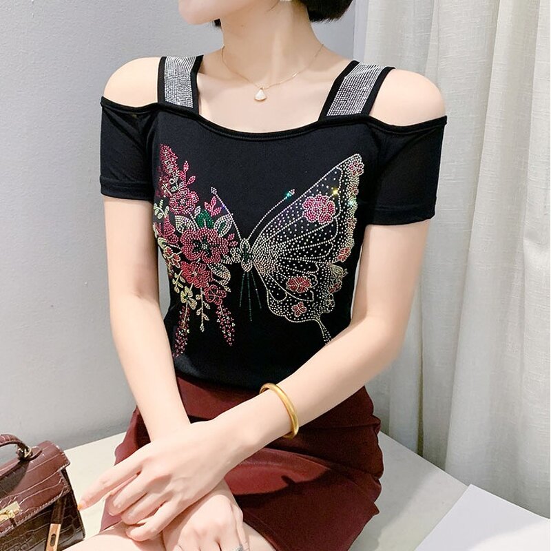 Ice Silk T-shirt Factory - OEM Custom Rhinestone & Square Collar