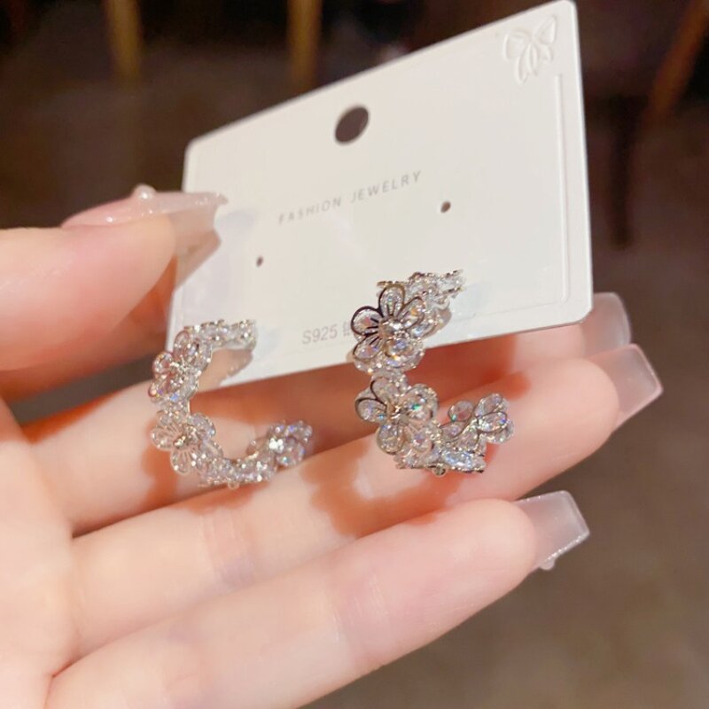 Hoop Earrings Factory - OEM Custom Zircon Flower & S925 Silver