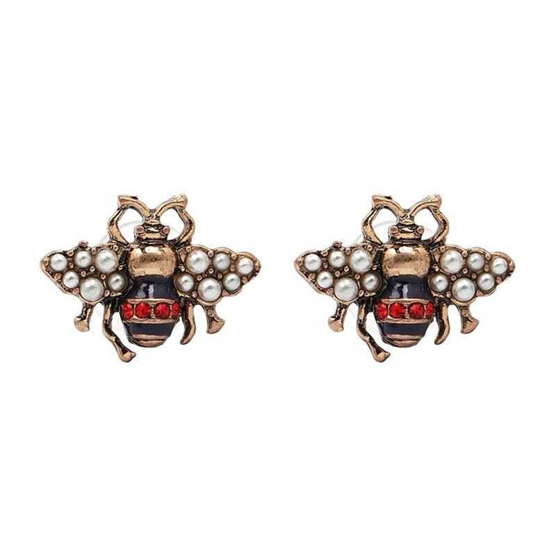 Stud Earrings Factory - OEM Custom Enamel Bumble Bee & Pearl