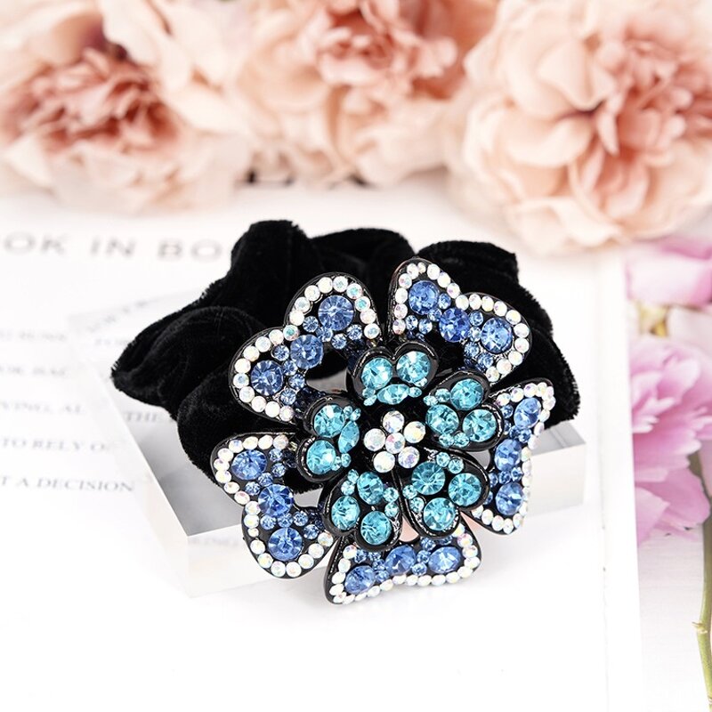 Hair Scrunchy Manufacturer - OEM Custom Velvet & Rhinestone Flowers