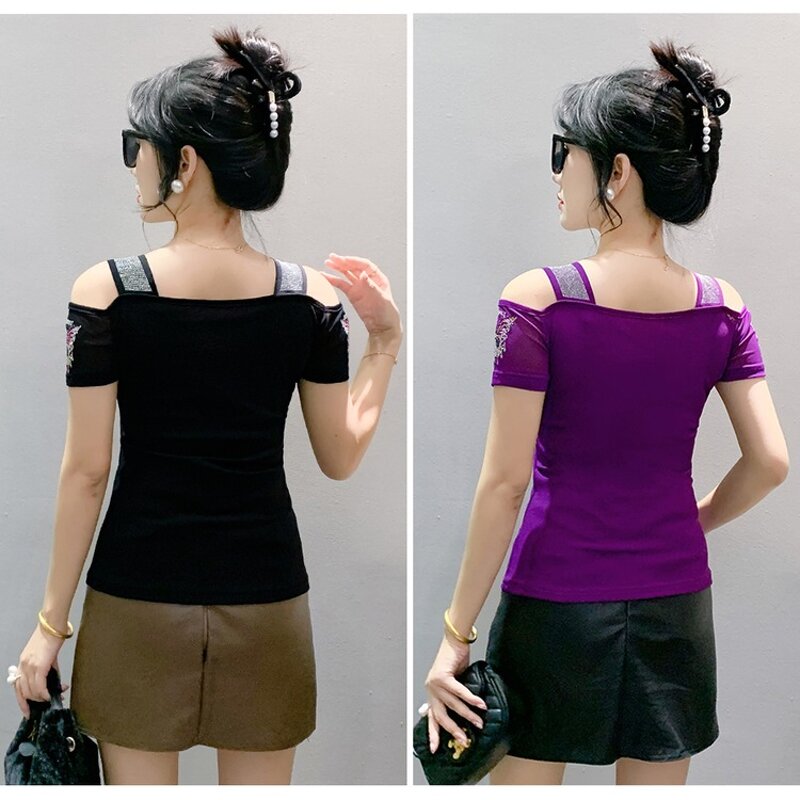 Off Shoulder T-shirt Manufacturer - Custom Rhinestone & Breathable Fabric