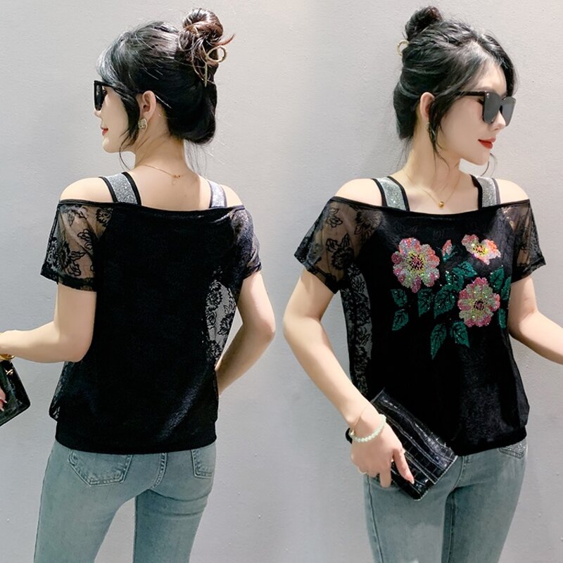 Rhinestone T-shirt Factory - OEM Custom Floral & Ice Silk Gauze