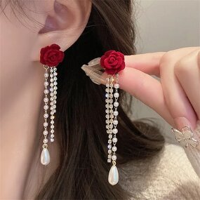 Drop Earrings Manufacturer - OEM Custom Flocked Camellia & Tassel