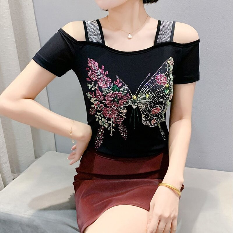 Ice Silk T-shirt Factory - OEM Custom Rhinestone & Square Collar
