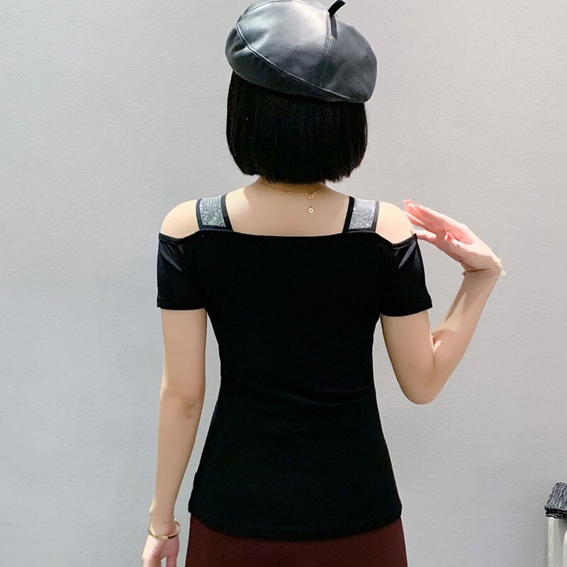 Off Shoulder T-shirt Manufacturer - Custom Hot Press Heart & Rhinestone