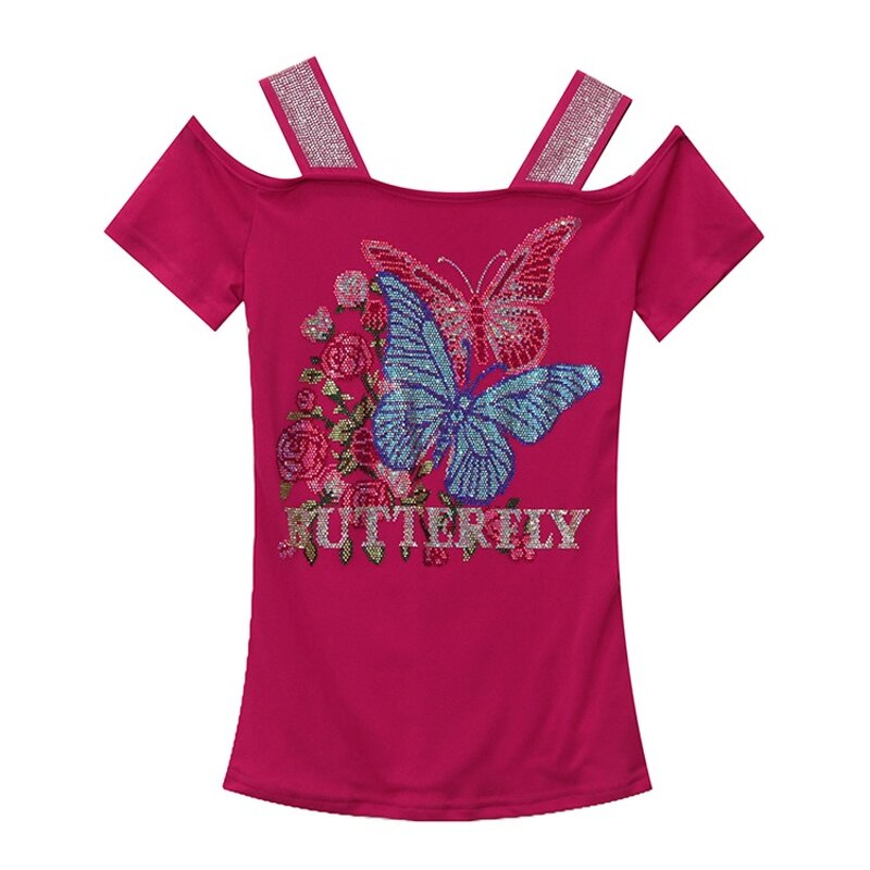 Off Shoulder T-shirt Factory - Bulk Custom Hot Press Pattern & Mesh Sleeve