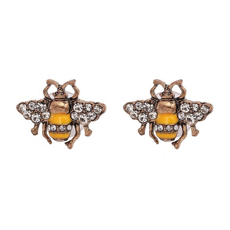 Stud Earrings Factory - OEM Custom Enamel Bumble Bee & Pearl