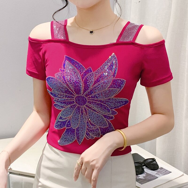 Ice Silk T-shirt Factory - OEM Custom Rhinestone & Mesh Sleeve