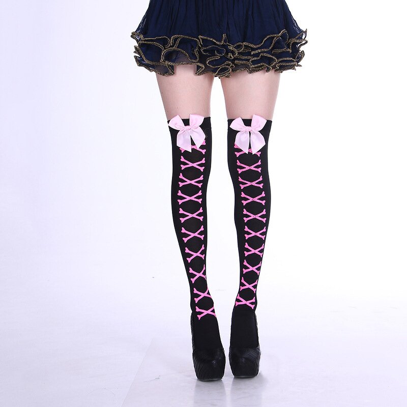 Thigh High Socks Manufacturer - OEM Custom Heart Dot & Butterfly Bow