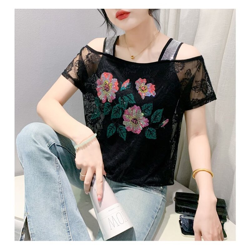 Rhinestone T-shirt Factory - OEM Custom Floral & Ice Silk Gauze