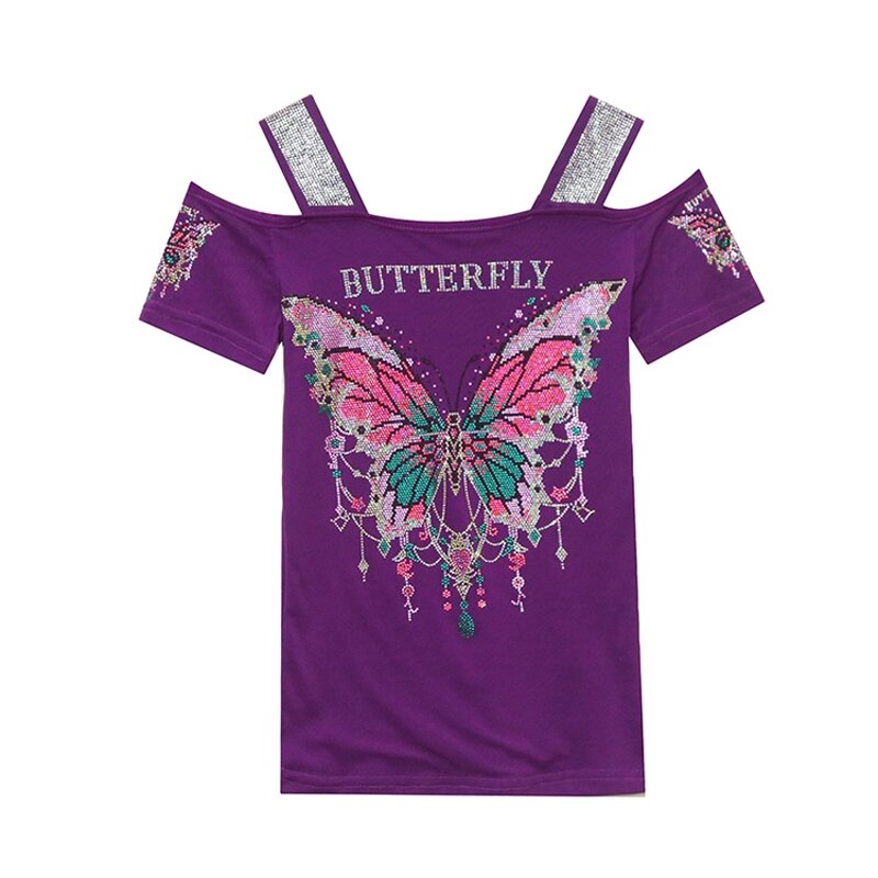 Off Shoulder T-shirt Manufacturer - Custom Rhinestone & Breathable Fabric