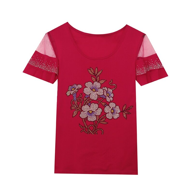 Rhinestone T-shirt Factory - OEM Custom Floral & Glitter Design