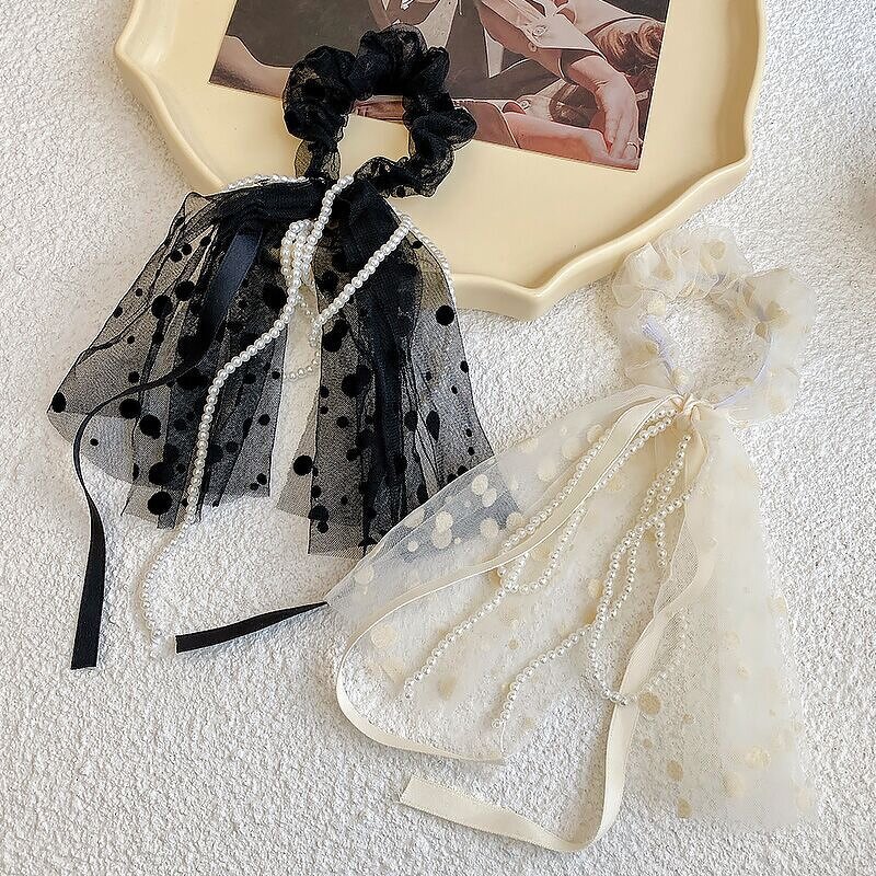 Hair Scrunchy Factory - OEM Custom Mesh & Pearl Ponytail Holder