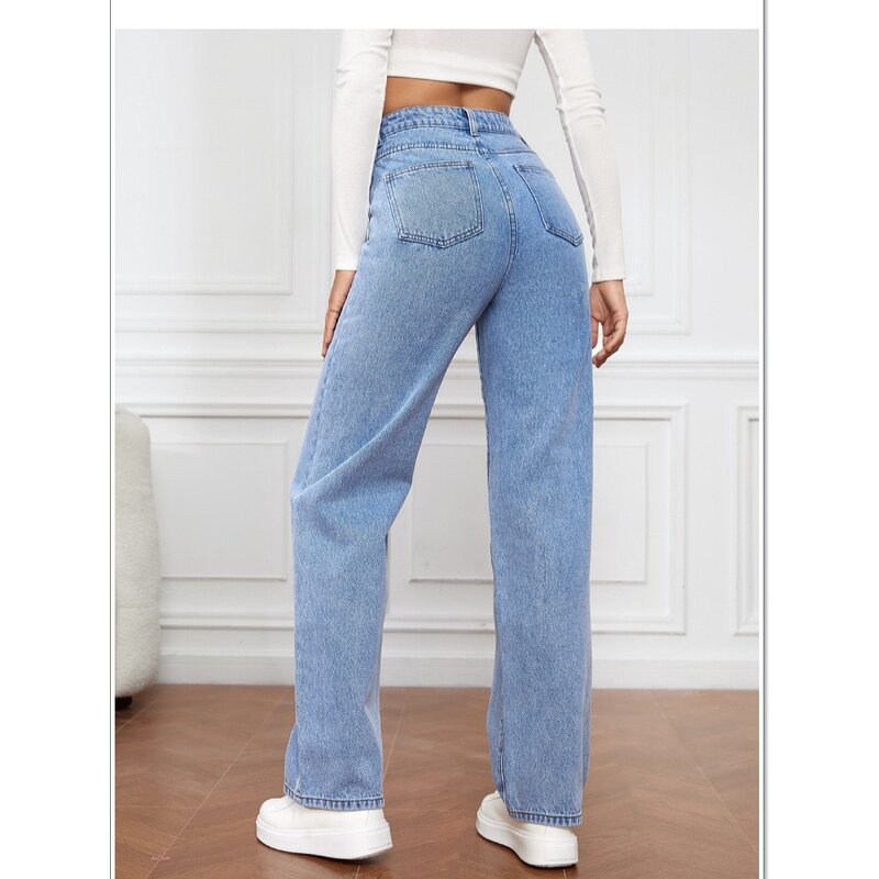 Women's Jeans Supplier - OEM High Waist Loose Wide Leg Straight