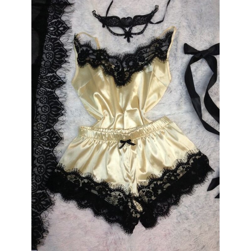 Nightwear Supplier - OEM Solid Color Satin Cardigan Lace Pajama