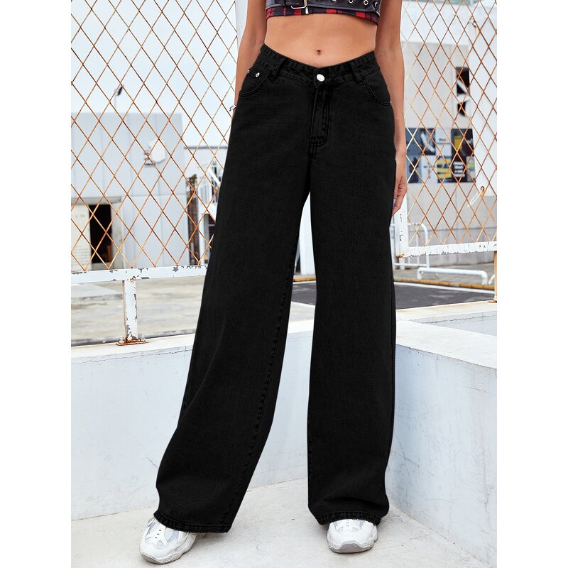 Women's Jeans Supplier - OEM High Waist Loose Wide Leg Straight
