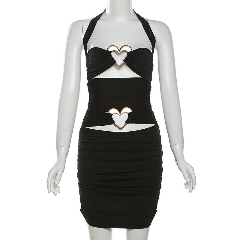 Tight Dress Supplier - OEM Spring Heart Metal Button Hollow Dress