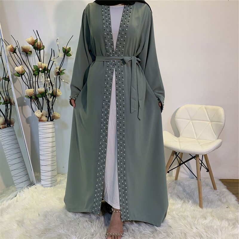 Muslim Dresses Manufacturer - OEM Solid Color Pearls Dubai Abaya