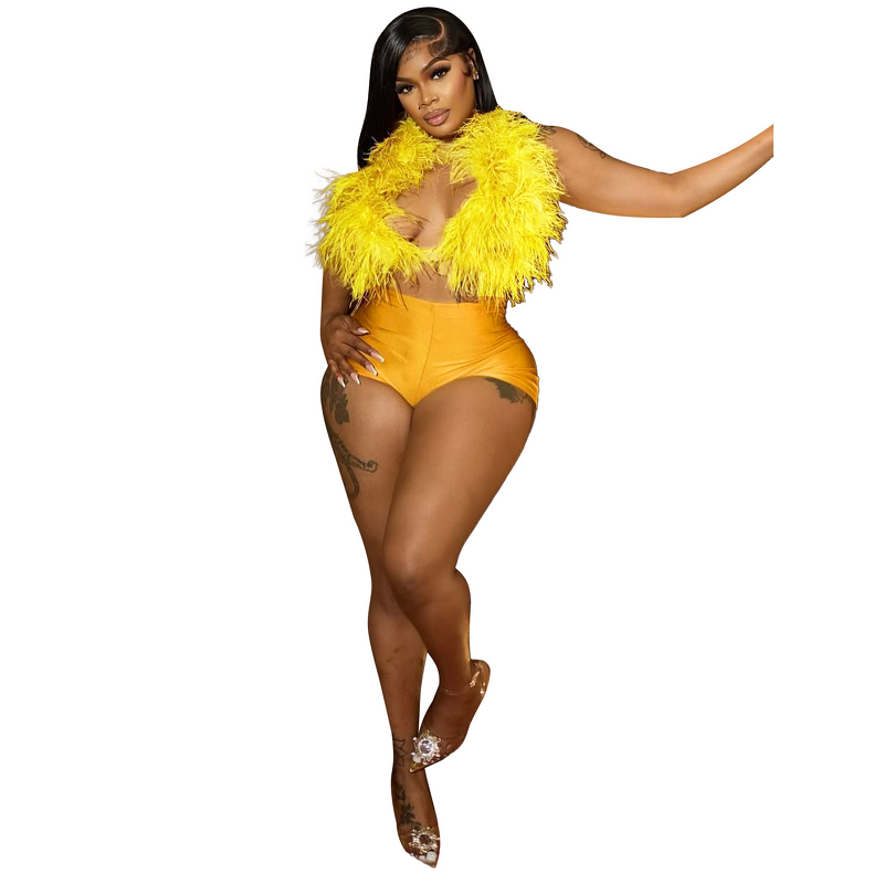 Two Piece Short Set Manufacturer - OEM Sexy Stretch Furry Halter Top