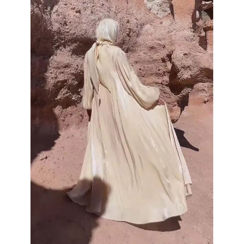 Abaya Dress Factory - OEM Big Cuff Satin Open Lining Abaya