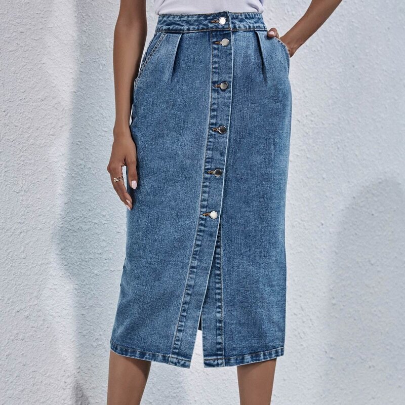 Denim Skirt Manufacturer - OEM Summer High Waist Single-breasted Skirt