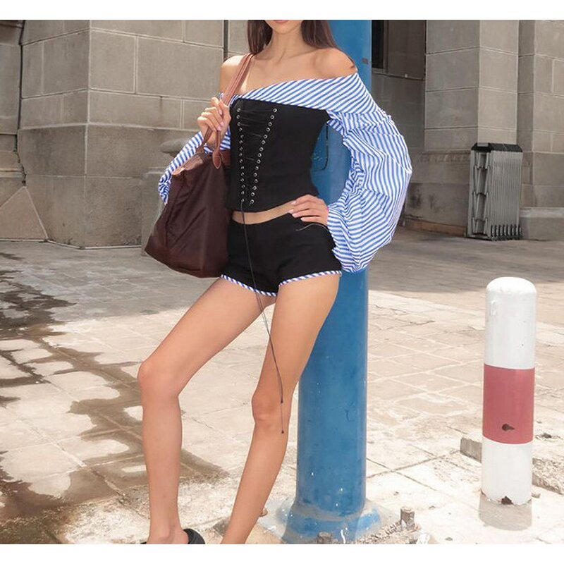 Two Piece Set Factory - OEM Spring Fall Strapless Bandage Top Shorts