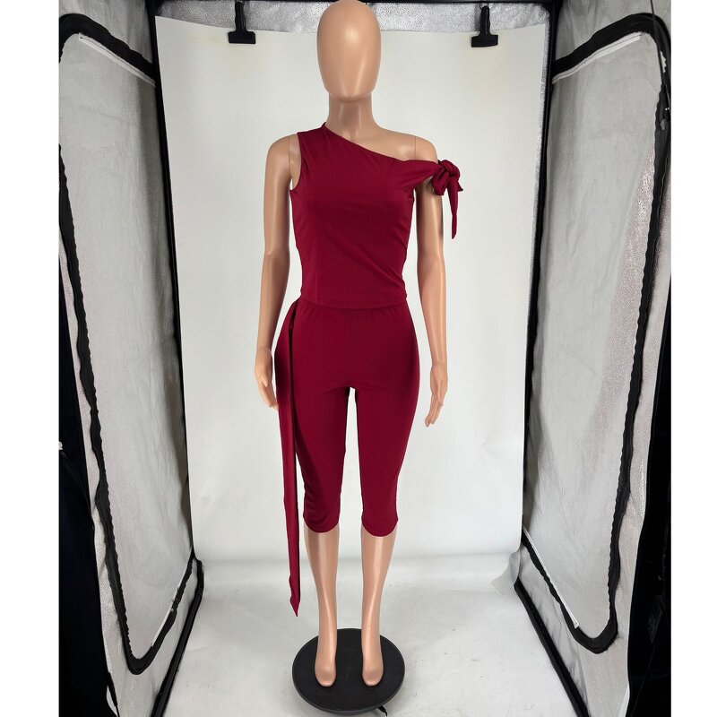 Two Piece Set Manufacturer - OEM 2025 Summer Asymmetric Collar Pants Set