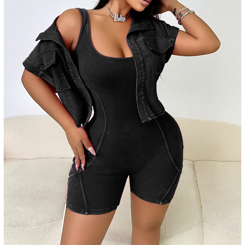 Two Piece Set Manufacturer - OEM 2025 Summer Short Jackets Jumpsuits