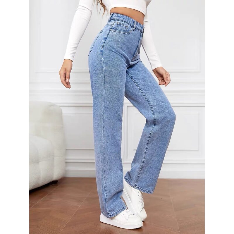 Women's Jeans Supplier - OEM High Waist Loose Wide Leg Straight