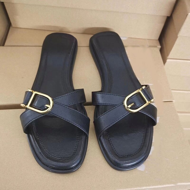 Women Sandals Factory - OEM Summer Cross-Strap Square-Toe Slippers