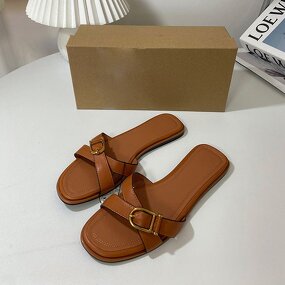 Women Sandals Factory - OEM Summer Cross-Strap Square-Toe Slippers