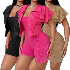 Two Piece Set Manufacturer - OEM 2025 Summer Short Jackets Jumpsuits