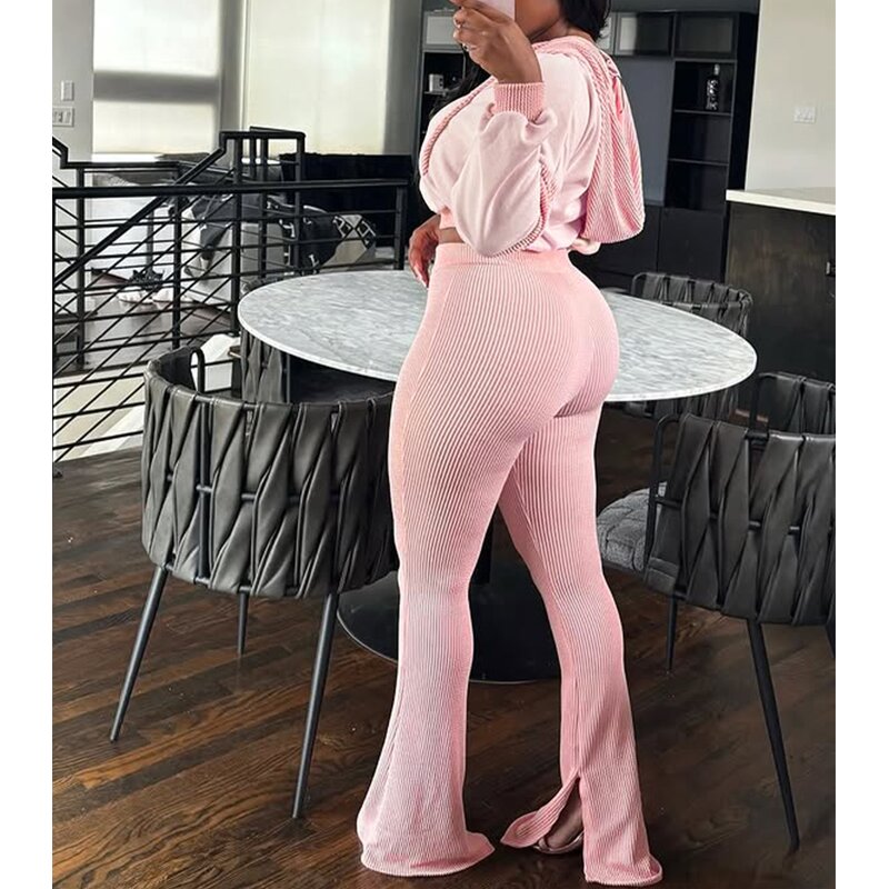 Hoodie Set Factory - OEM Twisted Strip Hoodie Bellbottom Pants Set