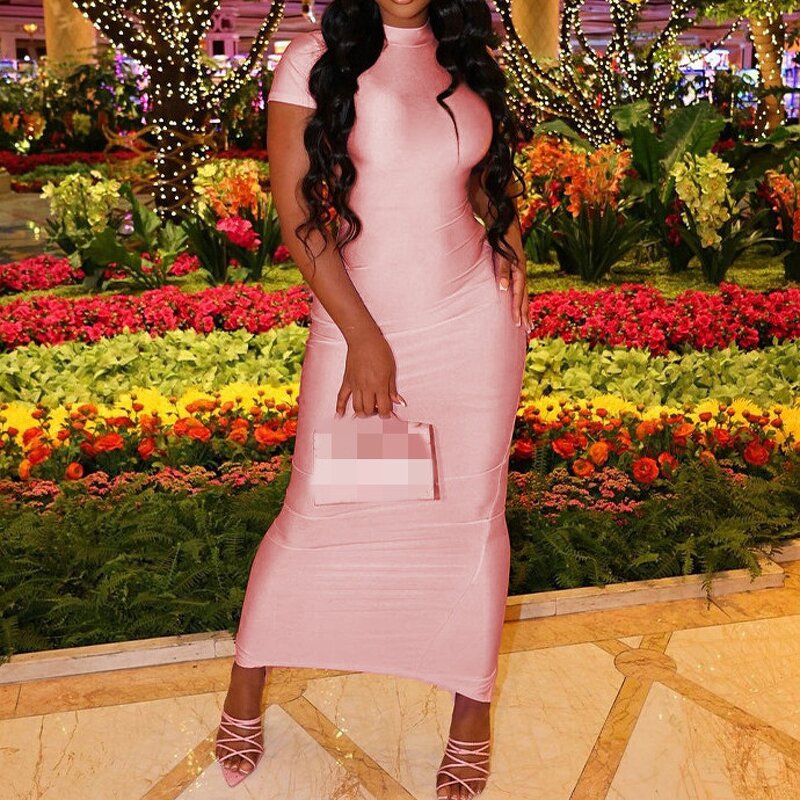 Slit Dress Factory - OEM Summer Solid Color Short Sleeve Dress