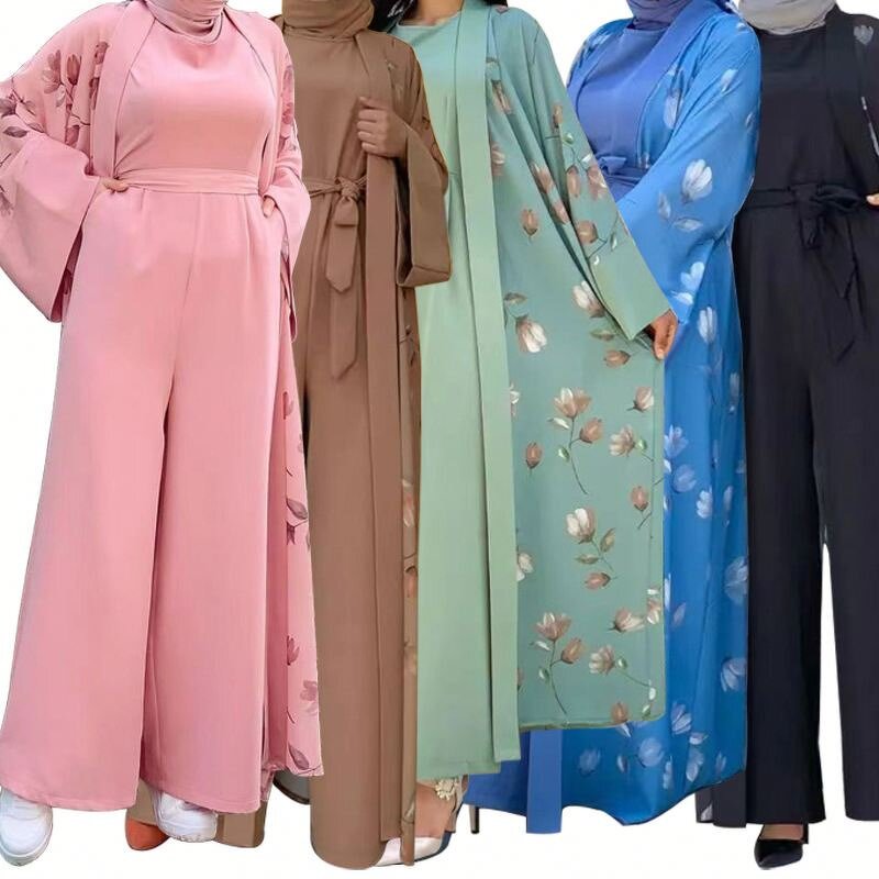 Islamic Clothing Manufacturer - OEM Dubai Cardigan Floral Open Abaya
