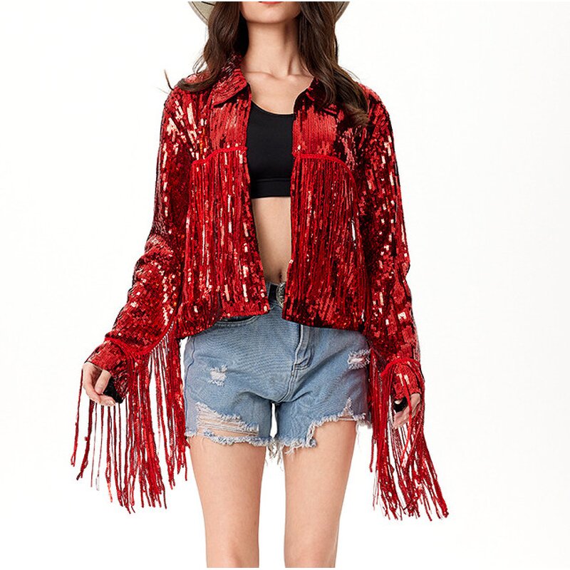 Cardigan Factory - OEM Sequins Tassel Short Jacket Costume