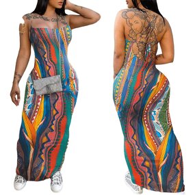 Midi Dress Supplier - OEM Abstract Print Spaghetti Strap Dress