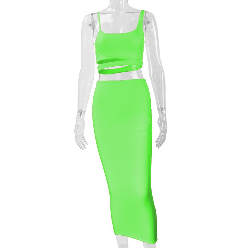 Two Pieces Set Manufacturer - OEM Strapless Crop Top Long Skirts Set