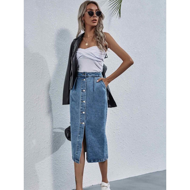 Denim Skirt Manufacturer - OEM Summer High Waist Single-breasted Skirt